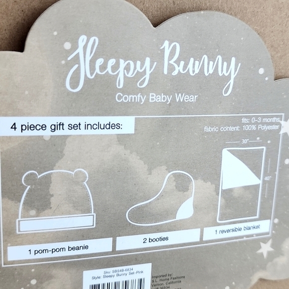 Sleepy Bunny Comfy Pink Baby Wear Super Plush 4pc Gift Set Beanie Boots Blanket - Picture 7 of 11